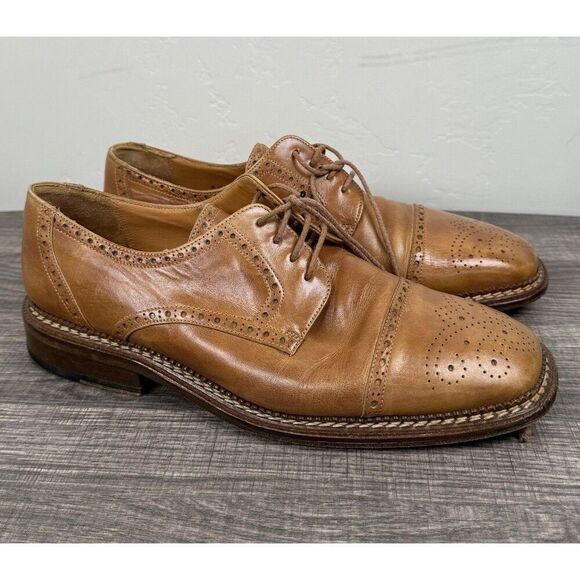 Mezlan Spain Brown Calfskin Leather Dress Shoes Men's 9.5 Cap-toe Derby Oxfords - Picture 4 of 12